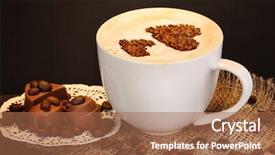  Presentation with coffee chocolate - Presentation design having coffee chocolate - latte on wooden table background and a coral colored foreground