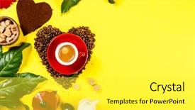  Presentation with coffee - Cool new slide set with coffee composition on yellow background backdrop and a yellow colored foreground