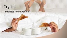  Presentation with breakfast - PPT theme having coffee cover - couple hiding under duvet enjoying background and a soft green colored foreground