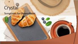  Presentation with berries - PPT theme having coffee croissants and berries breakfast background and a coral colored foreground