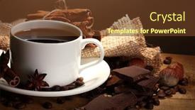  Presentation with chocolate nuts - Audience pleasing slide deck consisting of coffee cup and beans cinnamon sticks nuts and chocolate on wooden table on brown background backdrop and a tawny brown colored foreground