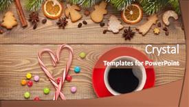  Presentation with christmas food - Colorful PPT theme enhanced with coffee cup and christmas food backdrop and a coral colored foreground