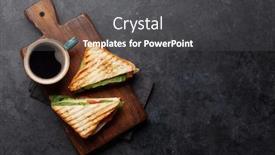  Presentation with breakfast - Beautiful presentation featuring coffee-cup-and-club-sandwich backdrop and a dark gray colored foreground