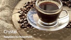  Presentation with grains - Presentation having coffee cup and grains are scattered on the wooden surface background and a coral colored foreground