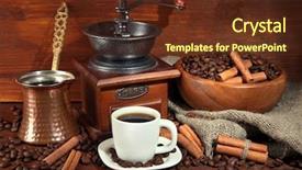  Presentation with coffee cup - Cool new slide deck with coffee cup and metal turk backdrop and a tawny brown colored foreground