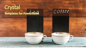  Presentation with coffee beans on a white - PPT theme featuring coffee cup and small blackboard background and a tawny brown colored foreground