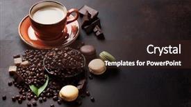  Presentation with coffee powder in machine - Slide deck featuring coffee cup beans and ground background and a wine colored foreground