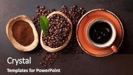  Presentation with coffee powder in machine - Slides featuring coffee cup beans and ground background and a tawny brown colored foreground