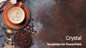  Presentation with ingredients brown sugar coffee beans - Beautiful theme featuring coffee cup beans and sugar backdrop and a tawny brown colored foreground