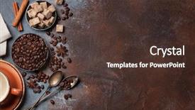  Presentation with ingredients brown sugar coffee beans - Presentation theme having coffee cup beans and sugar background and a tawny brown colored foreground