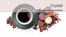  Presentation with coffee chocolate - PPT layouts with coffee cup beans chocolate macaroons background and a soft green colored foreground