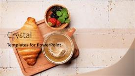  Presentation with croissant - PPT theme enhanced with coffee-cup-berries-and-croissant background and a coral colored foreground