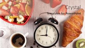  Presentation with coffee cup - Theme featuring coffee-cup-croissant-and-fruit background and a coral colored foreground