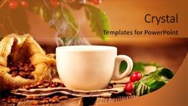  Presentation with coffee cup - Slide set featuring coffee cup of steaming coffee background and a gold colored foreground