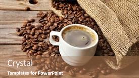  Presentation with cup coffee - Slide deck having coffee-cup-on-grunge-wooden background and a coral colored foreground
