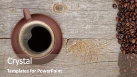 Presentation with coffee cup - PPT theme consisting of coffee cup on wooden table background and a coral colored foreground