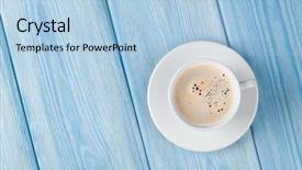  Presentation with coffee cup - Colorful PPT theme enhanced with coffee cup on wooden table backdrop and a light blue colored foreground