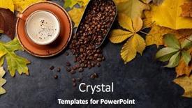  Presentation with leaves flat lay - PPT theme consisting of coffee-cup-roasted-beans background and a dark gray colored foreground