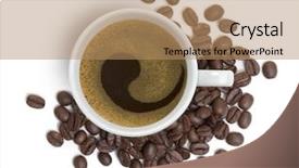  Presentation with coffe - Presentation having coffee cup view from above with coffe beans round it bottom side background and a coral colored foreground