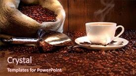  Presentation with sack of coffee beans - Beautiful presentation theme featuring coffee cup with burlap sack backdrop and a tawny brown colored foreground