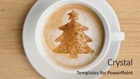  Presentation with heart shape from natural tree - PPT theme featuring coffee cup with christmas tree background and a coral colored foreground