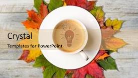  Presentation with hot and cold coffee cup - PPT theme with coffee cup with maple symbol background and a yellow colored foreground