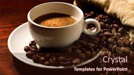  Presentation with grains - Slide deck consisting of coffee cup with spoon near coffee grains background and a wine colored foreground
