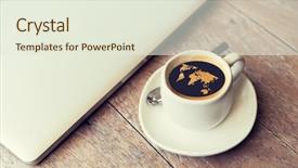  Presentation with office life - PPT layouts with coffee cup with world background and a sky blue colored foreground