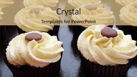  Presentation with chocolate cup cakes - Theme featuring coffee cupcake - rows of vanilla and chocolate background and a coral colored foreground