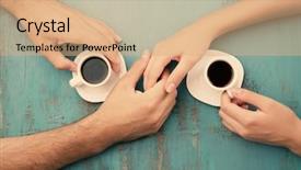  Presentation with coffee - Amazing PPT layouts having meeting date - coffee cups and holding hands backdrop and a coral colored foreground