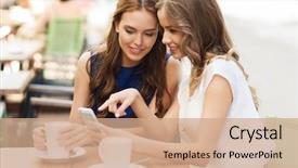  Presentation with business technology concepts digital lifestyle - Beautiful theme featuring coffee cups at outdoor cafe backdrop and a coral colored foreground