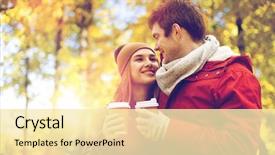  Presentation with love relationships designs - Theme enhanced with coffee cups walking in autumn background and a blonde colored foreground