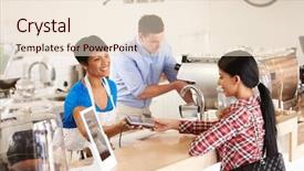  Presentation with credit card - Beautiful presentation design featuring coffee customer service - paying by credit card backdrop and a lemonade colored foreground