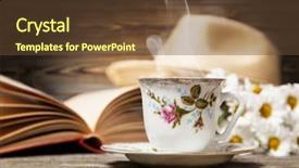  Presentation with coffee-book - Audience pleasing presentation design consisting of coffee daisies and a book on a wooden background backdrop and a tawny brown colored foreground