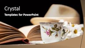  Presentation with coffee-book - Presentation theme with coffee daisies and a book on a wooden background background and a black colored foreground