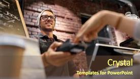  Presentation with business card - Presentation theme consisting of coffee free - small business payment people background and a tawny brown colored foreground