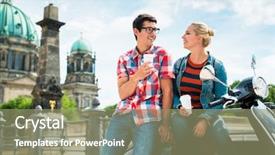  Presentation with gallery - Amazing slides having coffee gallery - tourists woman and man backdrop and a coral colored foreground