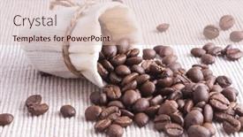  Presentation with sack of coffee beans - Colorful PPT theme enhanced with coffee-grains-in-small-sack backdrop and a soft green colored foreground