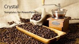  Presentation with coffe - PPT theme featuring coffee grinder old fashioned coffee background and a lemonade colored foreground