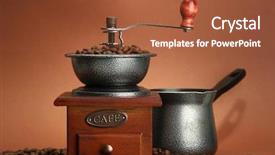  Presentation with ingredients brown sugar coffee beans - PPT theme enhanced with coffee grinder turk and coffee background and a  colored foreground