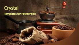 Presentation with pen laptop coffee cup clips - Beautiful presentation theme featuring coffee grinder turk and cup backdrop and a  colored foreground
