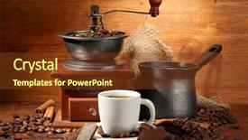  Presentation with cup coffee - Presentation theme having coffee grinder turk and cup background and a tawny brown colored foreground