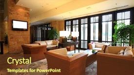 Presentation with hotel - Audience pleasing PPT layouts consisting of coffee house in the hotel backdrop and a tawny brown colored foreground