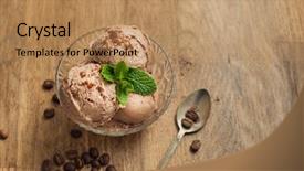  Presentation with ice cream popsicles organic dietary - Beautiful slide set featuring coffee ice cream in glass backdrop and a coral colored foreground