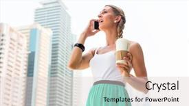  Presentation with metropolitan - Presentation theme with news concept painted white text business news on black brick wall background background and a  colored foreground.