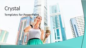  Presentation with metropolitan - Cool new PPT theme with coffee in metropolitan city dubai backdrop and a  colored foreground