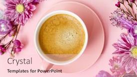  Presentation with pastel coffee - PPT layouts enhanced with coffee in pink pastel table top view background and a lemonade colored foreground