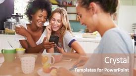  Presentation with breakfast - Slide deck enhanced with coffee kitchen - female friends eating breakfast whilst background and a coral colored foreground