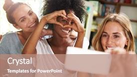  Presentation with female weightlifitng - Presentation theme featuring coffee kitchen - three female friends taking selfie background and a coral colored foreground