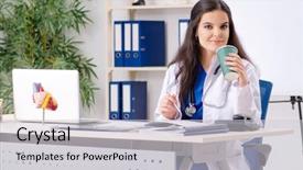  Presentation with clinic - Beautiful slide deck featuring coffee laboratory - female doctor working backdrop and a  colored foreground